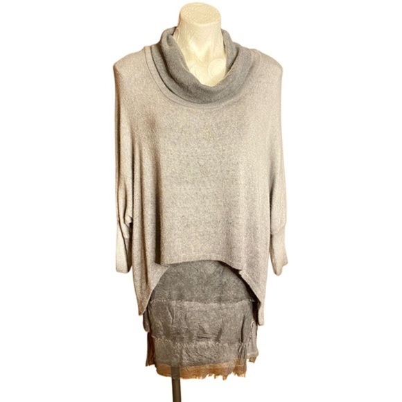Cashmere Angora Blend Scandal gray sweater dress silk frayed ombré color sz M/L - Picture 3 of 12